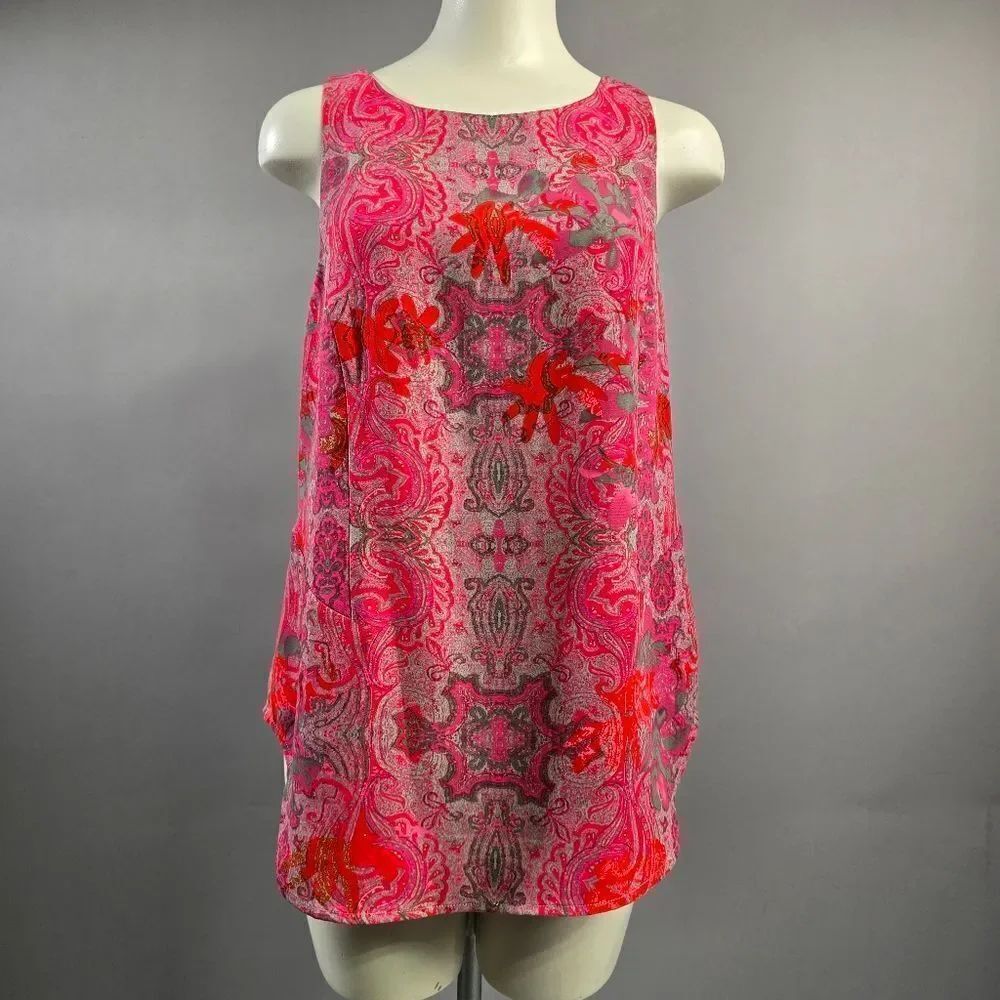 CAbi Pink and Red Floral Tank Top R4